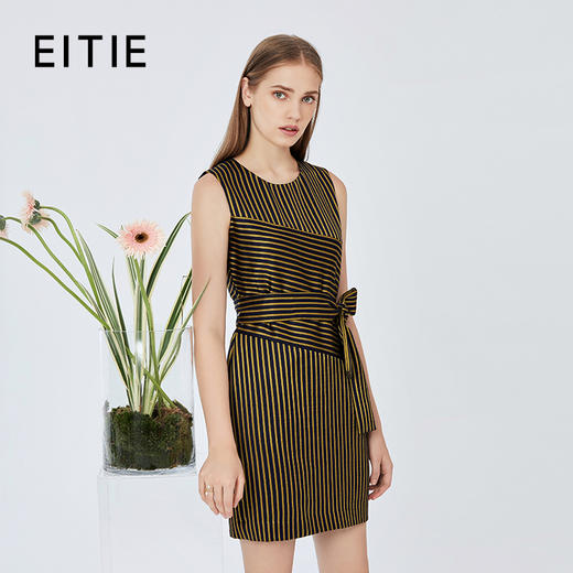 EITIE爱特爱春季系带束腰无袖优雅条纹显瘦连衣裙B20074124 商品图0