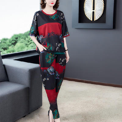 AHM 2091 2020年夏季新款时尚气质贵妇大码圆领女装网红爆款两件套装 商品图3