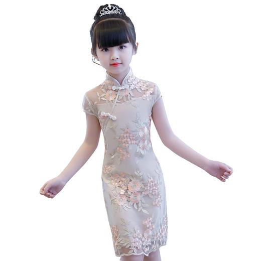 CHT-LS-110中国风女童旗袍裙 夏季薄款小女孩儿童古筝演出服 商品图4