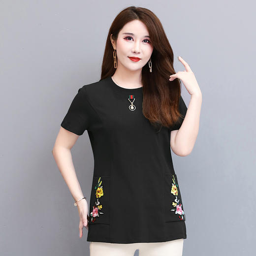 MQ-RL9918夏装新款大码纯棉短袖绣花t恤衫YY 商品图1