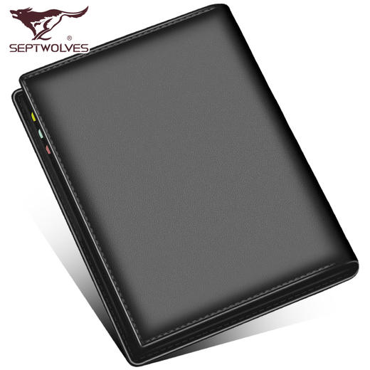 七匹狼（SEPTWOLVES）男士钱包短款商务休闲男式皮夹头层牛皮钱夹 黑色竖款3A0813162-01 商品图0