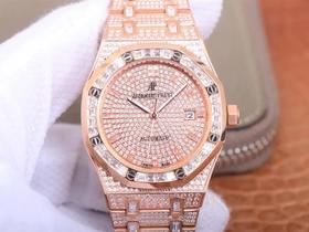 TZ爱bi皇家橡树15452男装满天星钻表新款，手工镶嵌1000多颗莫桑钻，搭载进口9015机芯改原装3120机芯，尺寸41X10mm，蓝宝石镜面，男士腕表，自动机械机芯，精钢表带，透底。