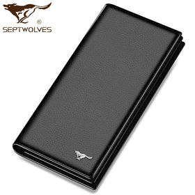 七匹狼 男士钱包长款商务钱夹青年 金属黑3A1313221-01