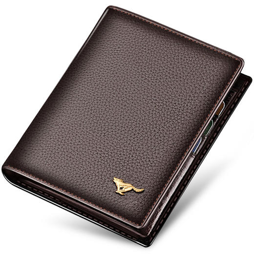 七匹狼 男士短款钱包 头层牛皮革竖款男式票夹多功能驾驶证件卡包 3A1313232-02咖色 商品图0