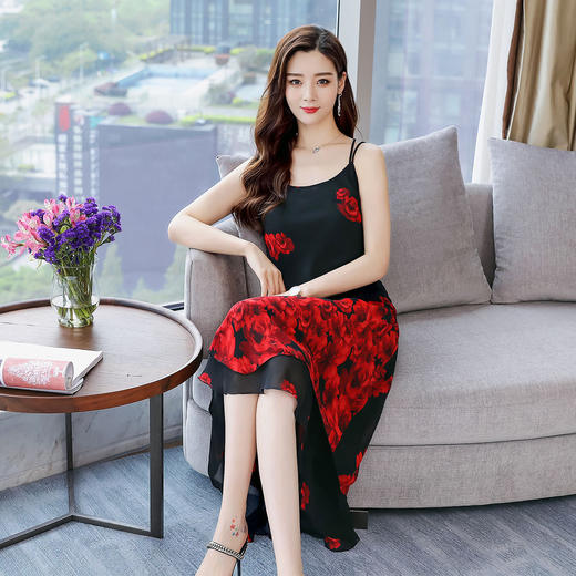 WZNH-OXN1812-1中长款H型 中腰圆领大花连衣裙套头两件套 商品图2