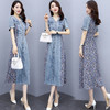 WZNH-SUN2057新款雪纺拼接碎花牛仔长款薄V领风衣印花长裙 商品缩略图0