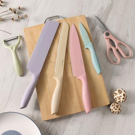 【套刀】彩色不锈钢麦秆6件套礼盒厨房刀具套装礼品家用套刀 商品图1