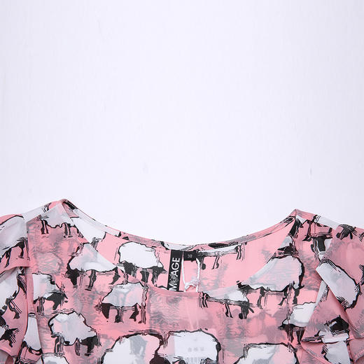 VIMAGE纬漫纪女士上衣田园风绵羊图案印花雪纺衫女V03080077 商品图4