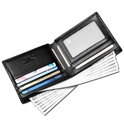 七匹狼男士钱包 男式头层牛皮钱夹休闲时尚男款票夹A138221-01AA1黑 横款 商品图4