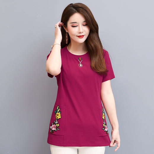 MQ-RL9918夏装新款大码纯棉短袖绣花t恤衫YY 商品图4