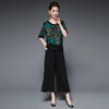 WZNH-ZYX966文艺复古宽松大码显瘦真丝缎圆领长袖上衣+阔腿长裤套装 商品缩略图3