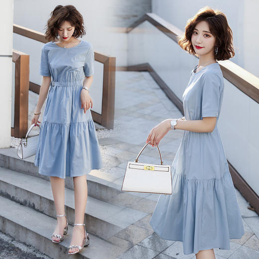 WZNH-HCNL3030夏季英伦风纯色时尚圆领修身连衣裙 商品图1