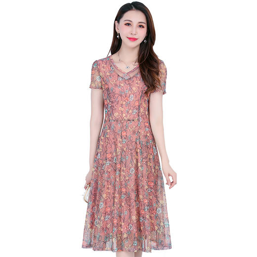 MQ-XM216夏季新款收腰气质过膝网纱碎花连衣裙YY 商品图4