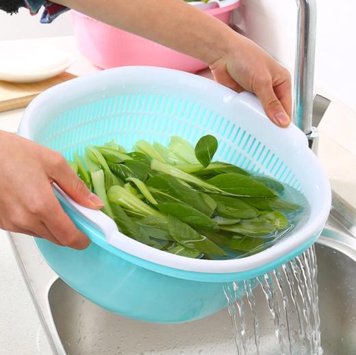 【洗菜篮】。家用厨房洗菜沥水篮子 创意双层沥水盆菜筐 塑料多用水果篮洗菜盆 商品图2