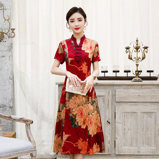 YM-84519新款复古优雅气质奥黛旗袍连衣裙 商品图2