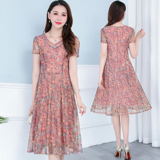 MQ-XM216夏季新款收腰气质过膝网纱碎花连衣裙YY 商品图1