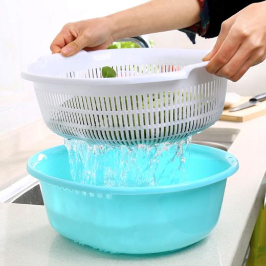 【洗菜篮】。家用厨房洗菜沥水篮子 创意双层沥水盆菜筐 塑料多用水果篮洗菜盆 商品图0