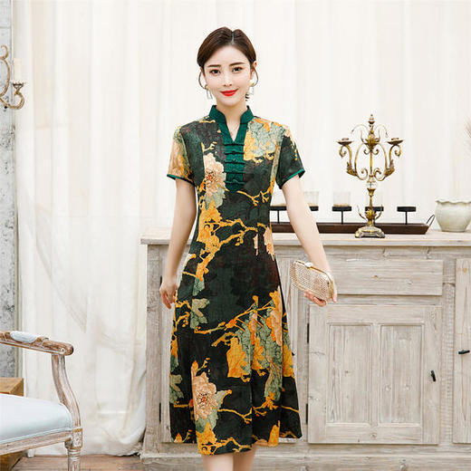 YM-84519新款复古优雅气质奥黛旗袍连衣裙 商品图1
