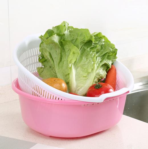 【洗菜篮】。家用厨房洗菜沥水篮子 创意双层沥水盆菜筐 塑料多用水果篮洗菜盆 商品图1
