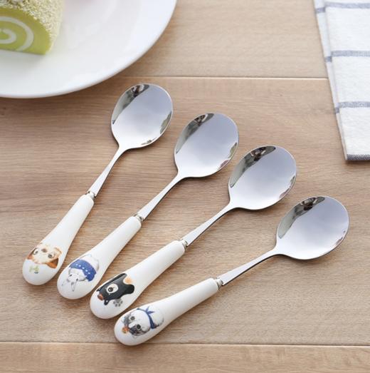 【饭勺】。不锈钢长柄勺子 白色便携式布丁甜品水果勺 家用卡通儿童汤勺饭勺 商品图0