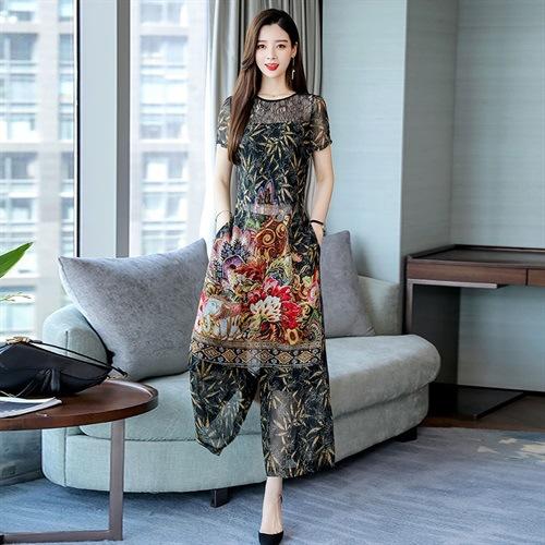 WZNH-MSY1929夏新款中长款宽松单件圆领连衣裙套装 商品图3