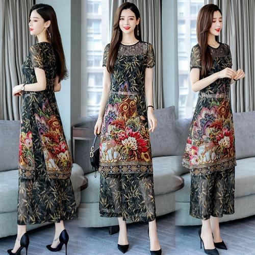 WZNH-MSY1929夏新款中长款宽松单件圆领连衣裙套装 商品图0