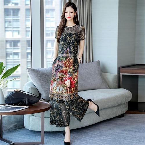 WZNH-MSY1929夏新款中长款宽松单件圆领连衣裙套装 商品图2