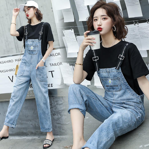 WZNH-HDONHD2010夏新款宽松显瘦百搭绣花牛仔连体套装 商品图0