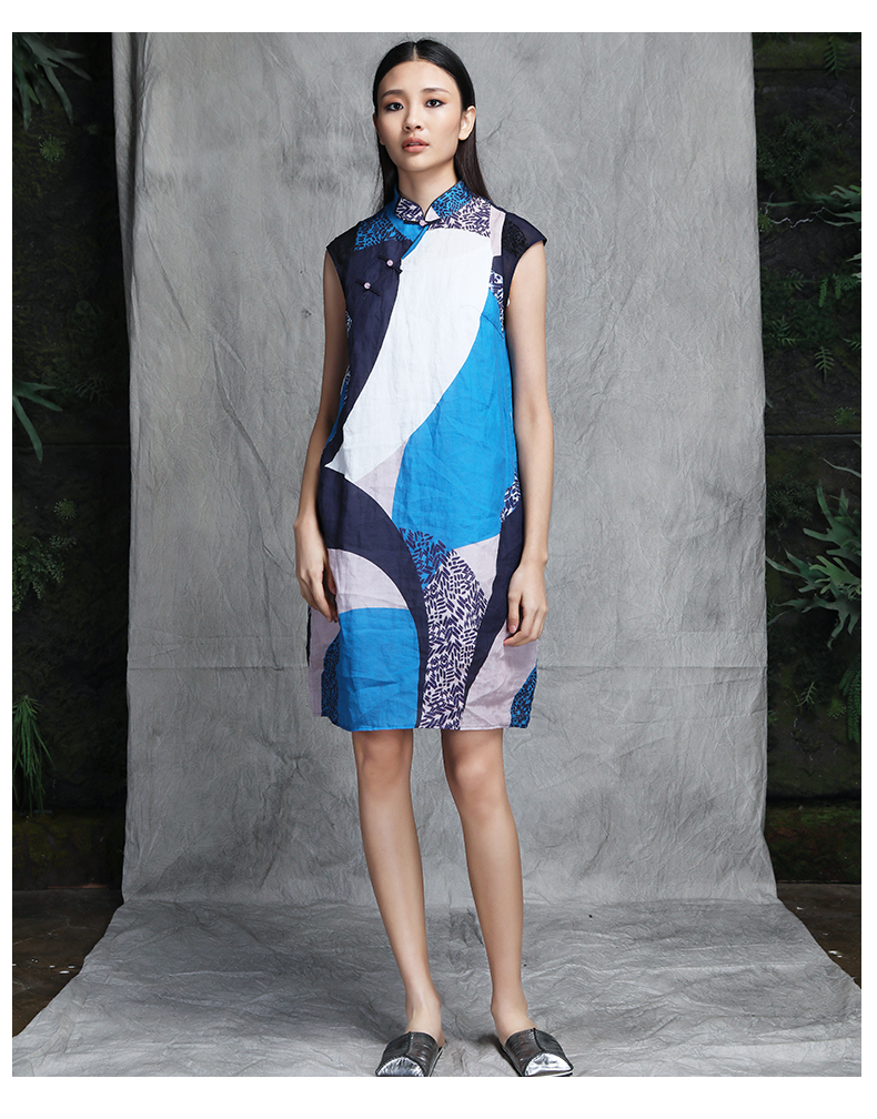 a181w20070阿尤原创女装春夏新款印花100亚麻改良旗袍裙a181w20070a