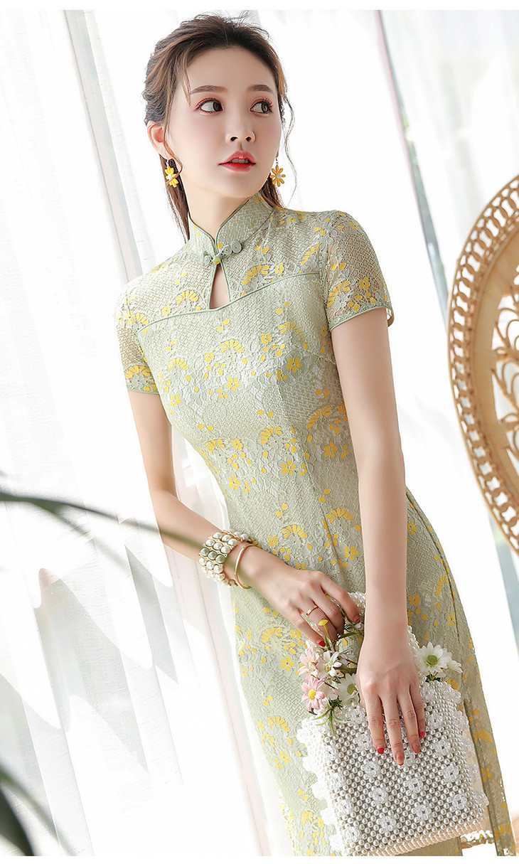 xgtq2141蕾丝改良短款中国风优雅旗袍裙