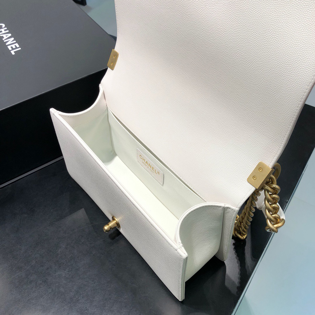 le boy 25cm 细球纹 奶白色 金扣