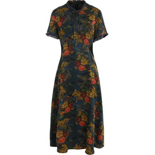 乔万尼装柜夏季新款桑蚕丝连衣裙复古花真丝长裙ES2E121 商品图4