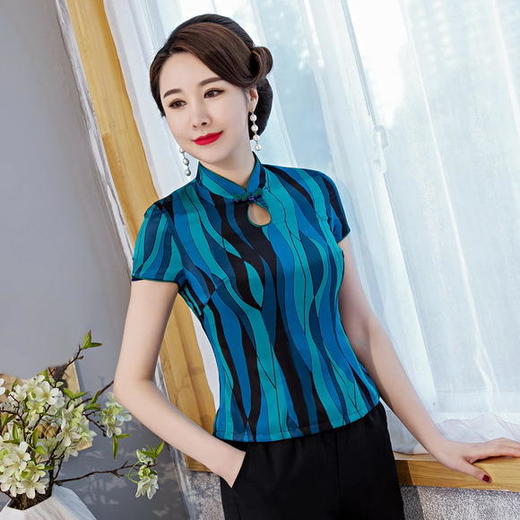 SXF-20-6653夏季新款复古中国风真丝改良旗袍上衣 商品图0