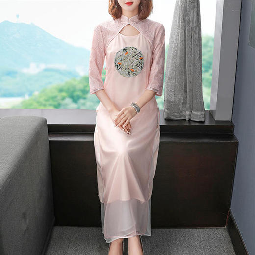 FLZD2056新款中国风复古旗袍连衣裙 商品图0