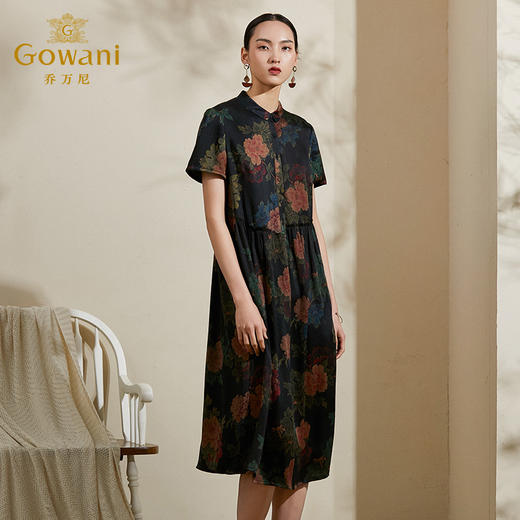 【复古牡丹花】【香云纱】乔万尼真丝连衣裙夏季新款复古印花宽松桑蚕丝长裙ES2E118 商品图1