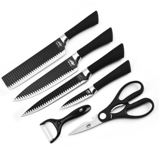 【刀具】不锈钢波浪纹刀具套装 家用黑钢刀6件套 喷漆刀不粘厨房礼品套刀 商品图0