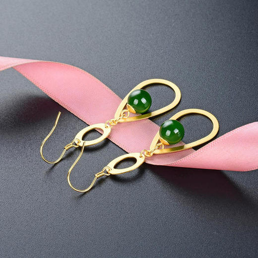 TNF-TNFCR004408 S925古法金复古沙金镶碧玉耳环 商品图0