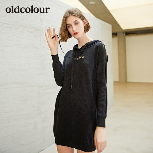 oldcolour新款柔软舒适宽松遮肉连帽针织连衣裙女裙女 商品图0
