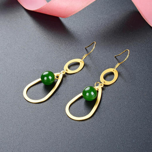 TNF-TNFCR004408 S925古法金复古沙金镶碧玉耳环 商品图1