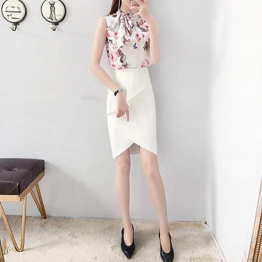 FGYC1951-时尚印花雪纺衫配白色包臀裙气质两件套 商品图2