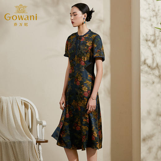 乔万尼装柜夏季新款桑蚕丝连衣裙复古花真丝长裙ES2E121 商品图1