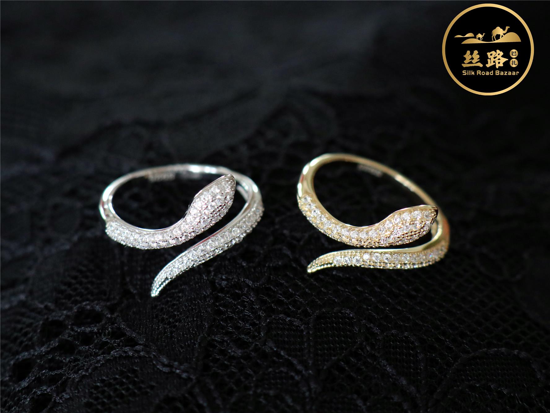 活动不限大小！法老保护神迪拜蛇形开口戒指925银镀白金14k镀金