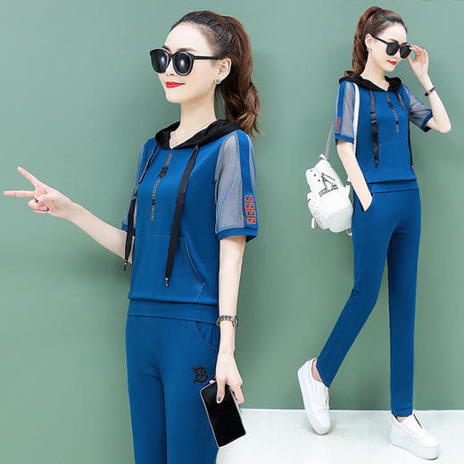 SP1011123新款韩版时尚宽松短袖连帽T恤休闲运动两件套 商品图0