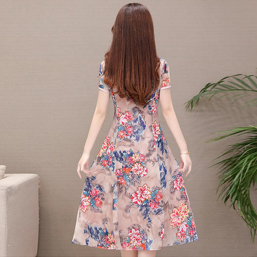 夏新修身显瘦收腰优雅中长款连衣裙款 yw9255