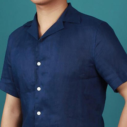 男士浅蓝/深蓝/白色 古巴领短袖衬衫 商品图7
