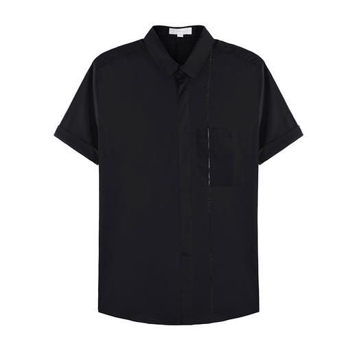 HIM漢崇 夏季新休闲男装衣服男士休闲衬衣都市黑色短袖衬衫青年男 商品图3