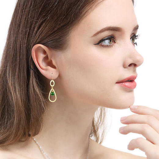 TNF-TNFCR004408 S925古法金复古沙金镶碧玉耳环 商品图2