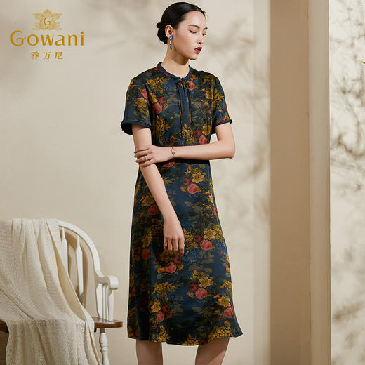 乔万尼装柜夏季新款桑蚕丝连衣裙复古花真丝长裙ES2E121 商品图2