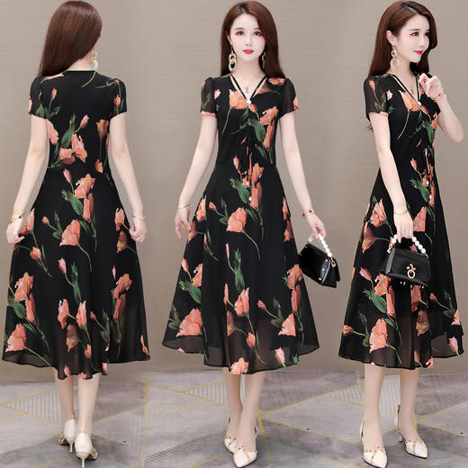 YWE-SJ20B2018夏季新款韩版A字连衣裙印花时尚中长款 商品图1
