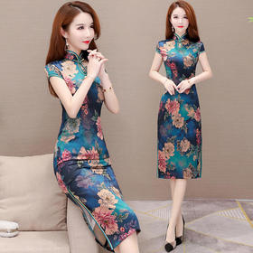 YWE-XH-8326-1新款气质立领印花改良版旗连衣裙